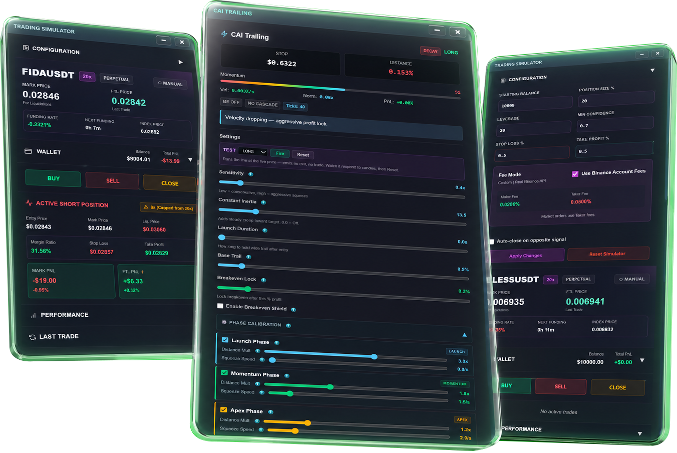 Trading simulator and CAI trailing panels